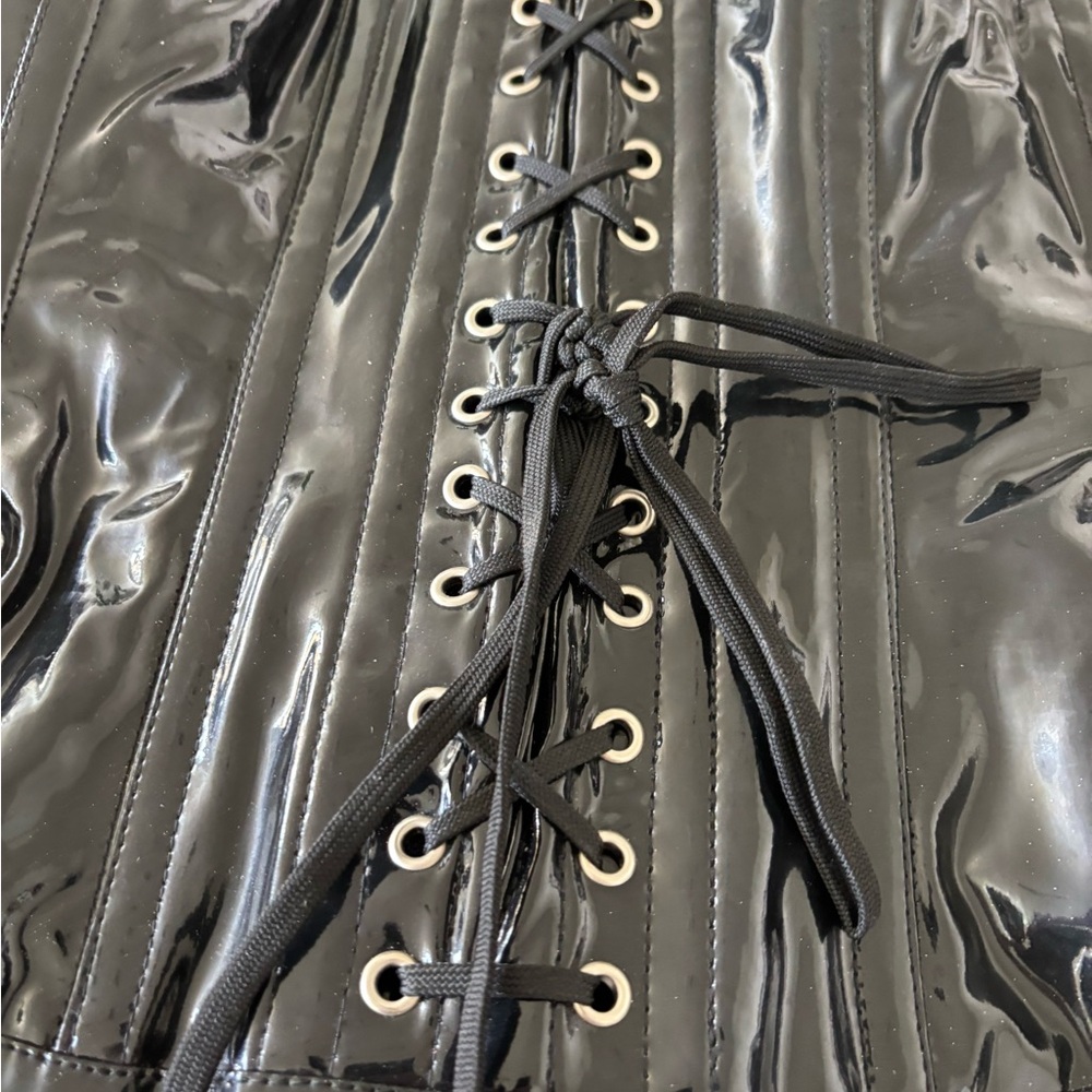 Glossy Black Lace-Up Women's Leather Jacket